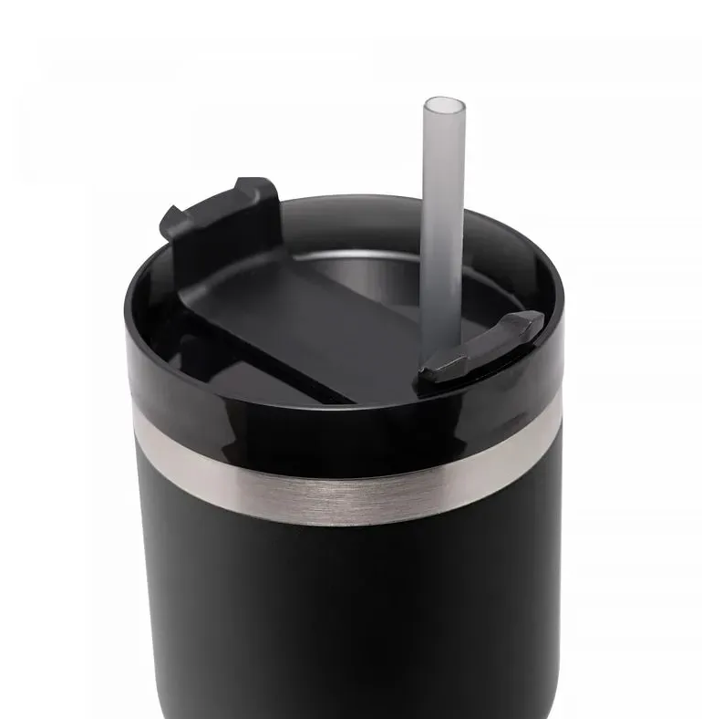 COPO TÉRMICO DE AÇO INOX COM PAREDE DUPLA SLIMTERM COM BASE ERGONÔMICA E CANUDO 590ML PRETO - WOLFF