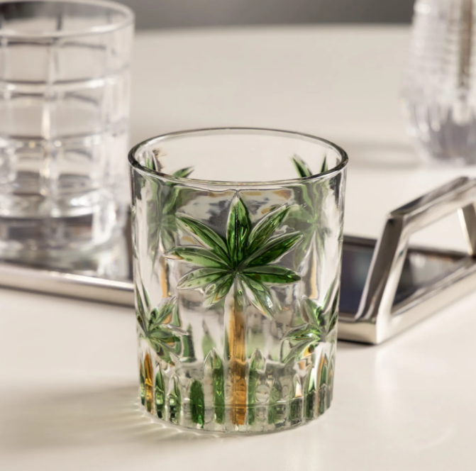 COPO BAIXO DE CRISTAL ECOLÓGICO PALM TREE HANDPAINT 340ML - WOLFF