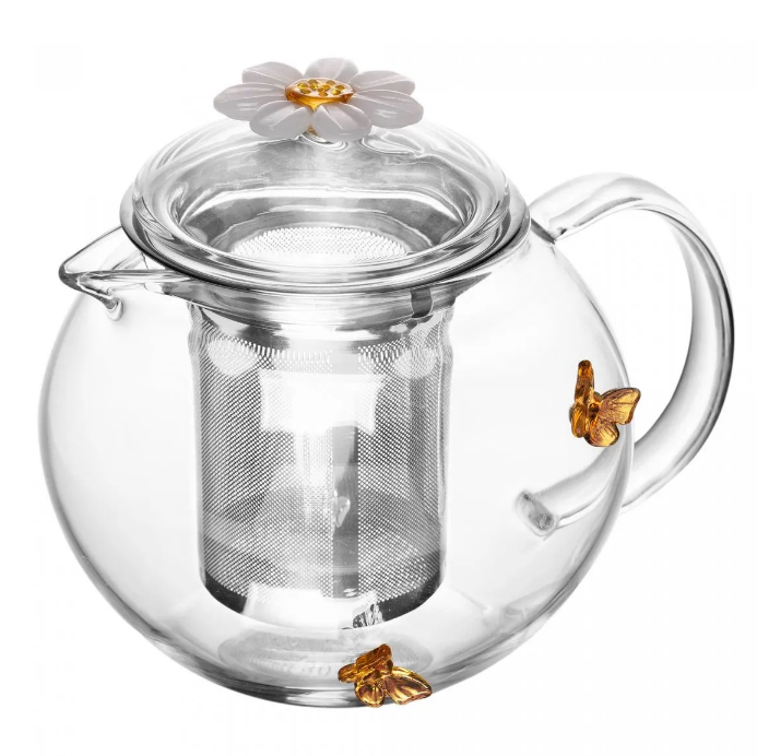 CHALEIRA DE VIDRO BOROSSILICATO COM DIFUSOR EM AÇO INOX SUN GARDEN 600ML - WOLFF