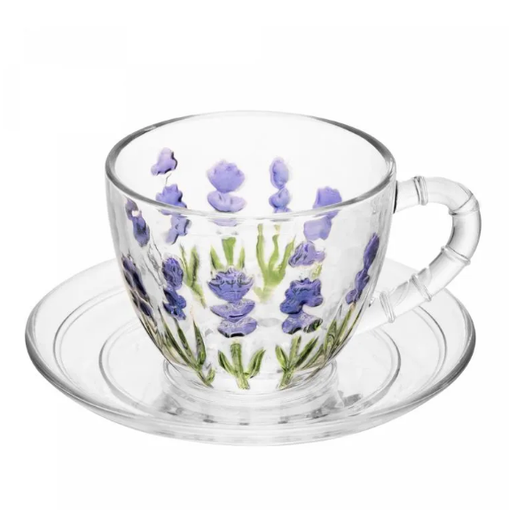 XÍCARA DE CRISTAL ECOLÓGICO DE CAFÉ COM PIRES LAVANDA HAND PAINTING 80ML - LYOR
