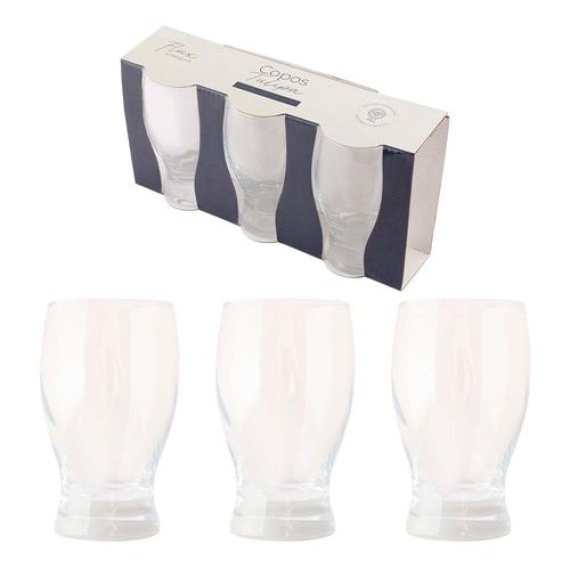 KIT COM 3 COPOS DE VIDRO TULIPA 11X7CM 240ML - FLASHGOODS