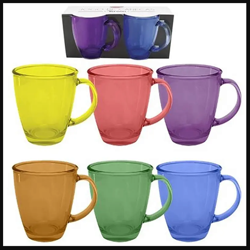 KIT COM 2 CANECAS COLORIDAS DE VIDRO 350ML - FLASHGOODS