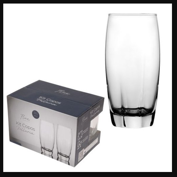 KIT COM 6 COPOS DE VIDRO 365ML 14X6CM - FLASHGOODS