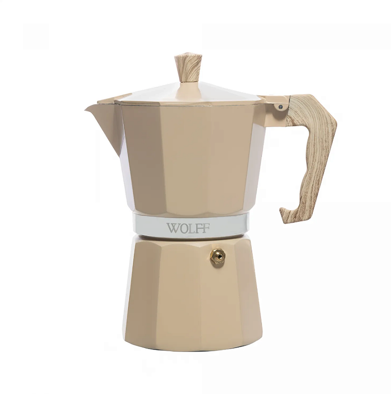 CAFETEIRA ITALIANA DE ALUMÍNIO 6 DOSES BEGE FOSCA 300ML - WOLFF