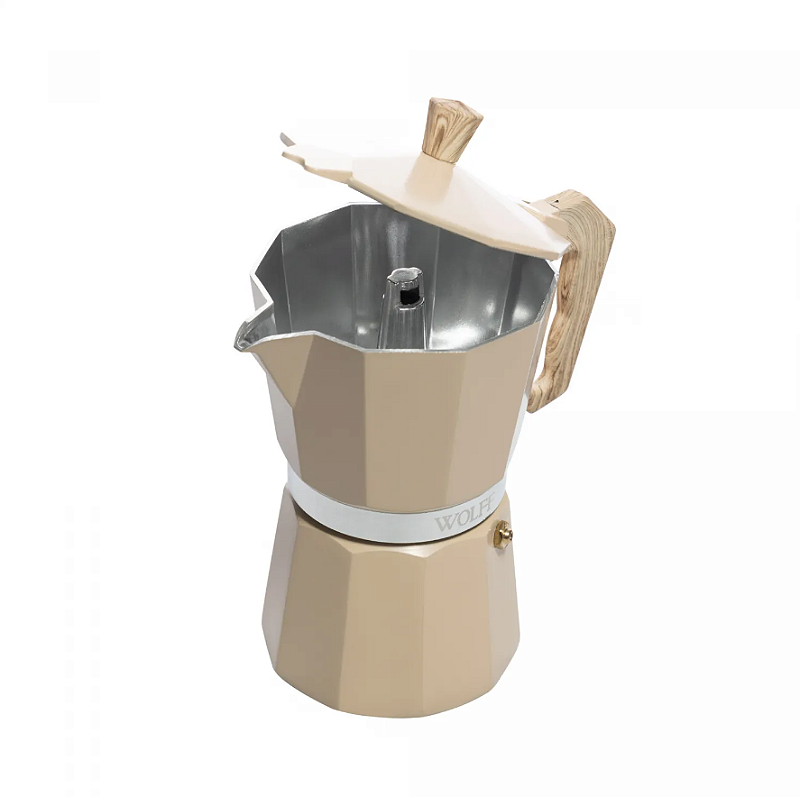 CAFETEIRA ITALIANA DE ALUMÍNIO 6 DOSES BEGE FOSCA 300ML - WOLFF