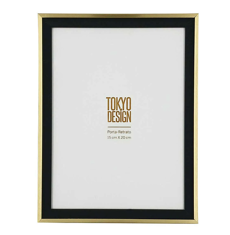 PORTA RETRATO DECORATIVO CLEAN PALMIRA 15X20 PRETO COM DOURADO - MULTIART