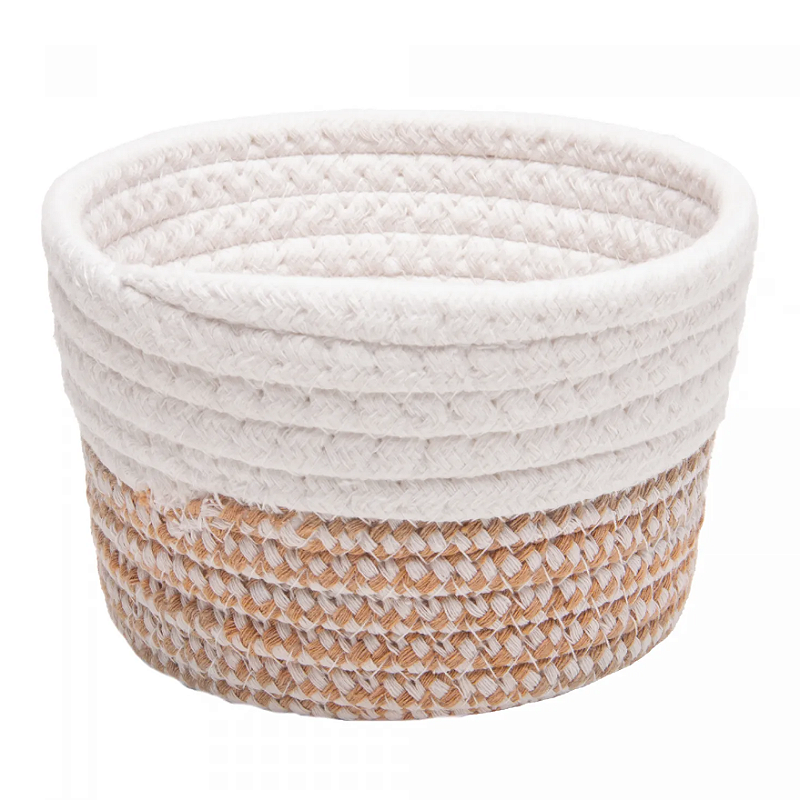 CESTO DECORATIVO ORGANIZADOR MULTIUSO DE POLIÉSTER 15X9CM BEGE/BRANCO - LYOR