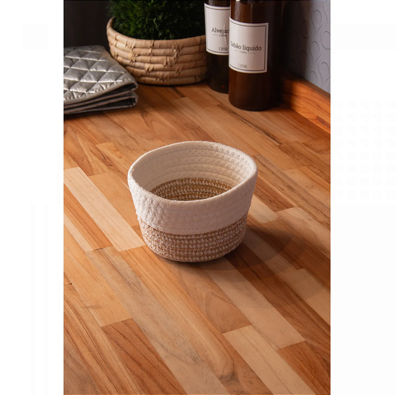 CESTO DECORATIVO ORGANIZADOR MULTIUSO DE POLIÉSTER 15X9CM BEGE/BRANCO - LYOR