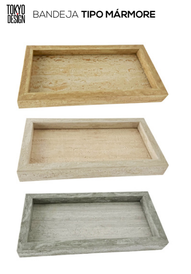 BANDEJA DECORATIVA ESTILO MÁRMORE RETANGULAR 30X17 COR SORTIDA - TOKYO DESIGN