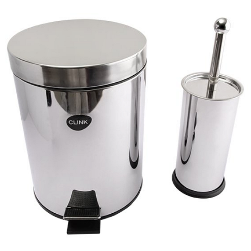 KIT LIXEIRA DE AÇO INOX 5 LITROS E ESCOVA SANITÁRIA - CLINK