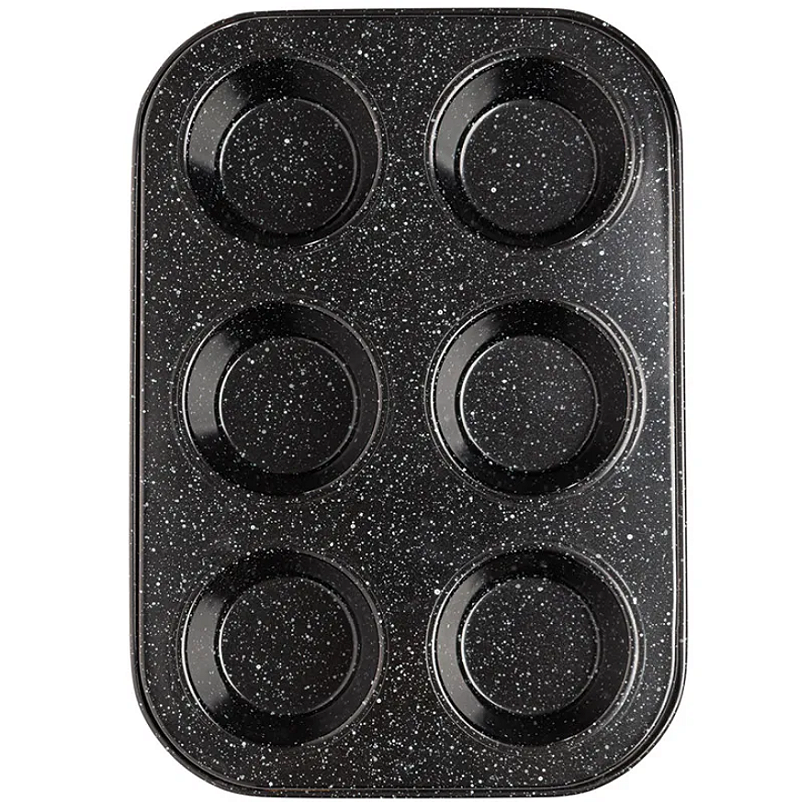 FORMA DE AÇO CARBONO ANTIADERENTE PARA CUPCAKE COM 6 CAVIDADES GRANILITE PRETO 26X18CM - LYOR
