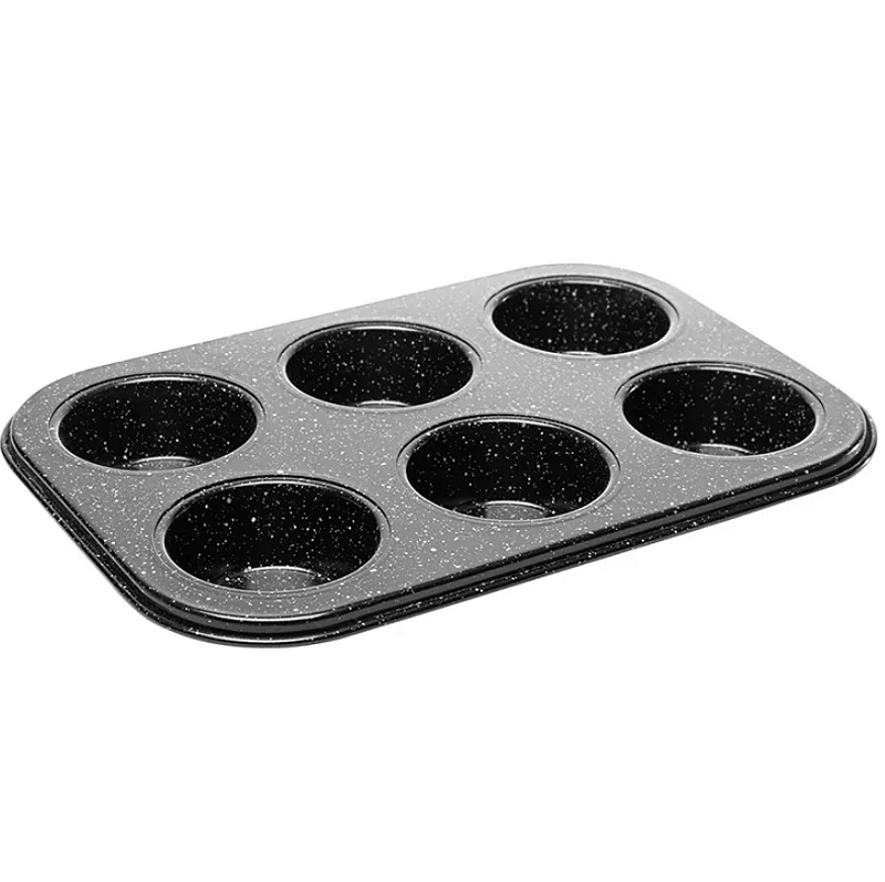 FORMA DE AÇO CARBONO ANTIADERENTE PARA CUPCAKE COM 6 CAVIDADES GRANILITE PRETO 26X18CM - LYOR