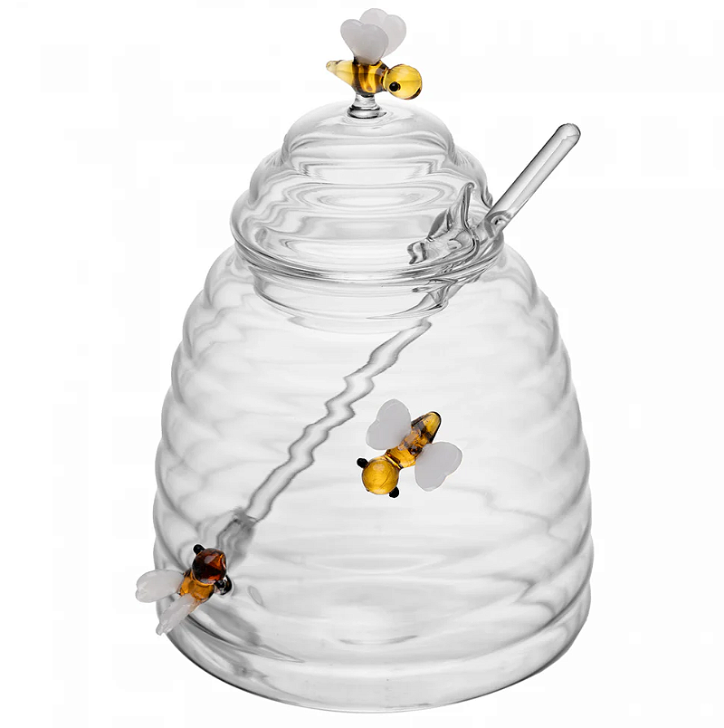 AÇUCAREIRO DE VIDRO BOROSSILICATO COM COLHER E TAMPA LOVELY BEE 500ML - LYOR