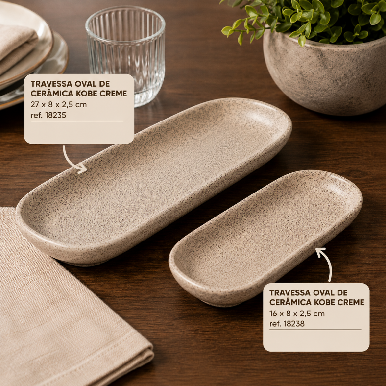 TRAVESSA OVAL DE CERÂMICA KOBE CREME 16X8X2,5CM - WOLFF