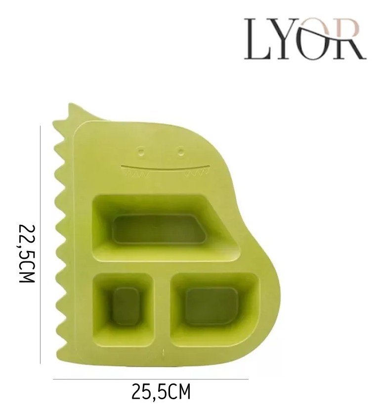 KIT REFEIÇÃO INFANTIL PRATO COM DIVISÓRIAS E 2 TALHERES DE BAMBU DINOSSAURO 25X22CM - LYOR