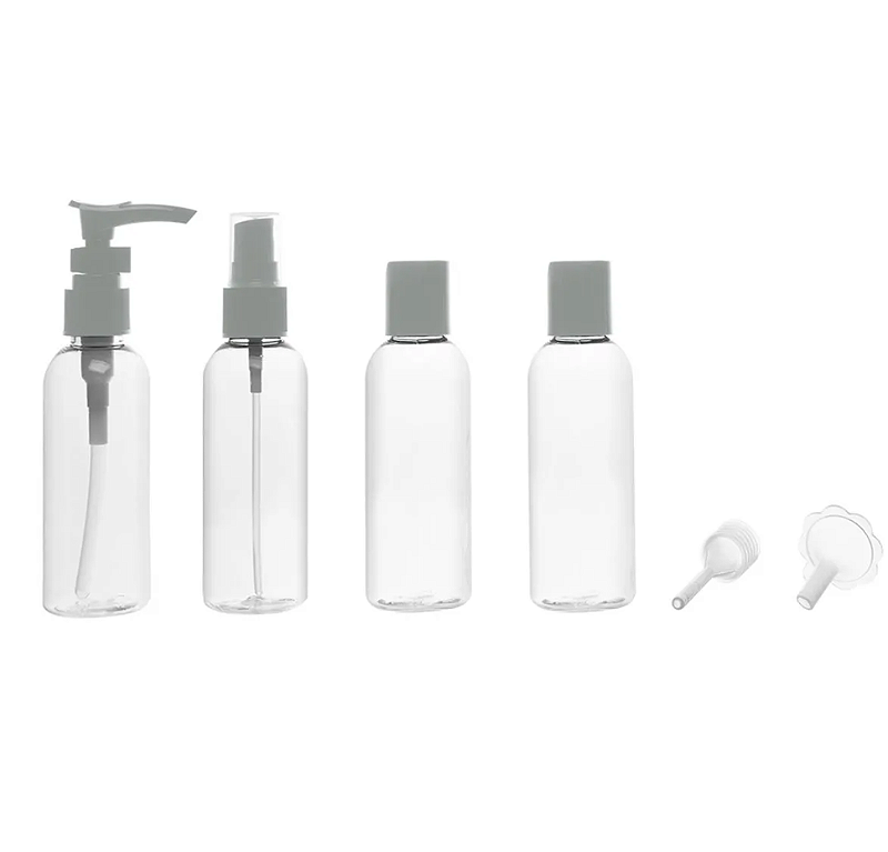 KIT 4 FRASCOS PARA VIAGEM DE PLÁSTICO COM TAMPA CINZA - LYOR