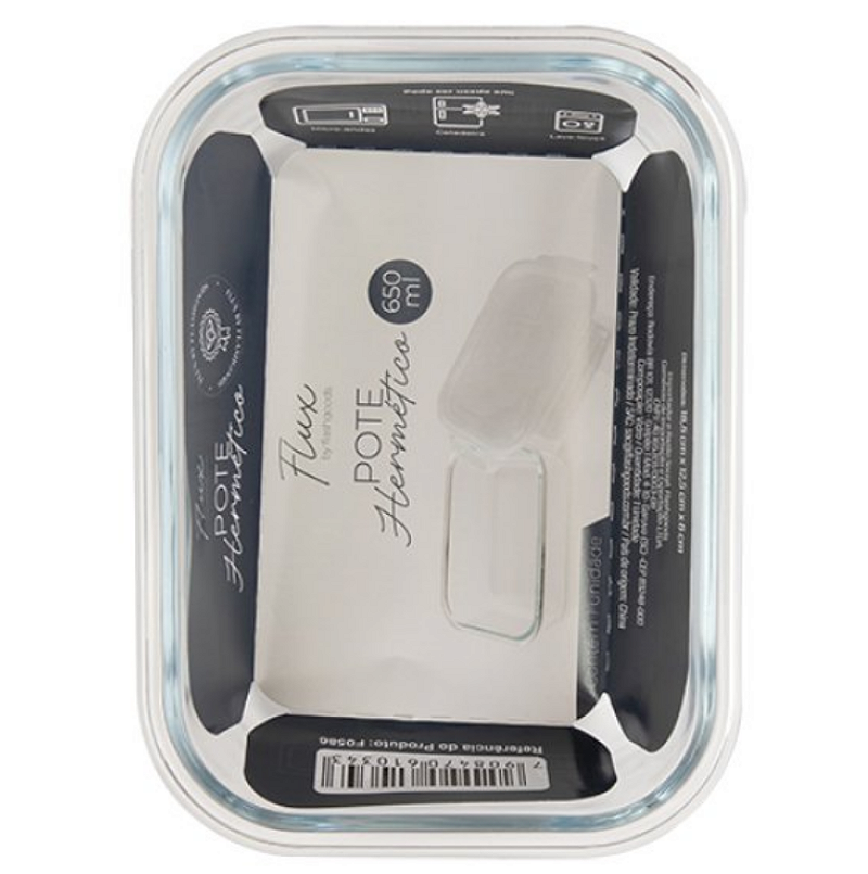 POTE HERMÉTICO DE VIDRO RETANGULAR 650ML 17X12CM - FLASHGOODS