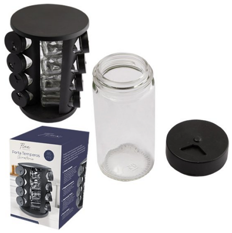 KIT 12 PORTA TEMPEROS DE VIDRO 85ML GIRATÓRIO - FLASHGOODS