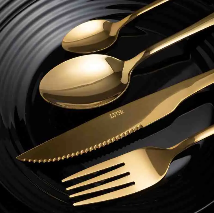 FAQUEIRO 24 PEÇAS DE AÇO INOX POSITANO DOURADO - LYOR