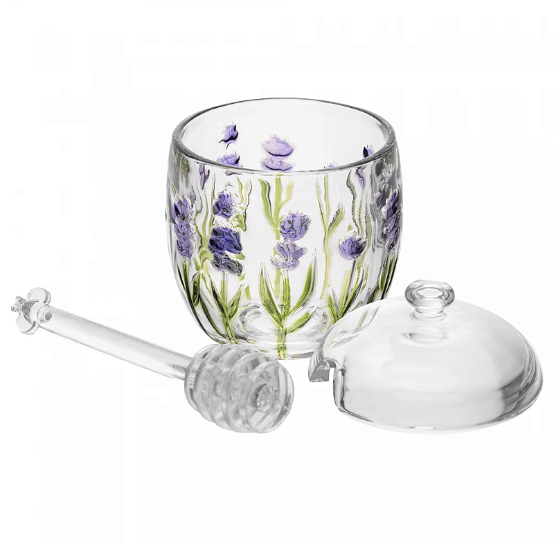 MELEIRA COM PEGADOR E TAMPA DE CRISTAL ECOLÓGICO HAND PAINTING LAVANDA 250ML - LYOR