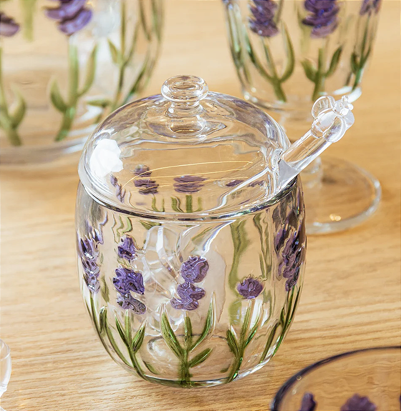 MELEIRA COM PEGADOR E TAMPA DE CRISTAL ECOLÓGICO HAND PAINTING LAVANDA 250ML - LYOR