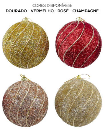 BOLA DE NATAL DECORADA COM GLITTER 8CM CORES SORTIDAS - MULTIART