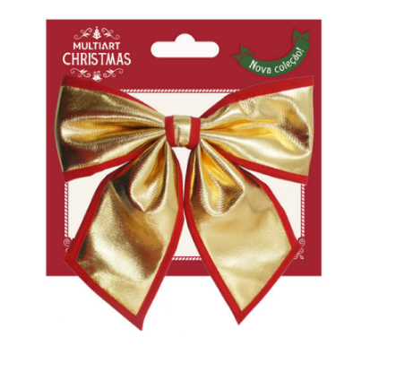 LAÇO DE NATAL DECORATIVO DOURADO DE POLIÉSTER 22X8CM - MULTIART