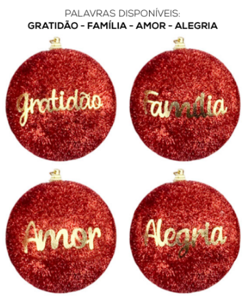 BOLA DE NATAL DECORADA PALAVRAS VERMELHA COM DOURADA 10CM UNITÁRIA - MULTIART