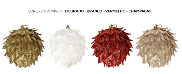 BOLA DE NATAL DECORADA PINHA COM GLITTER 10CM CORES SORTIDAS UNITÁRIA - MULTIART