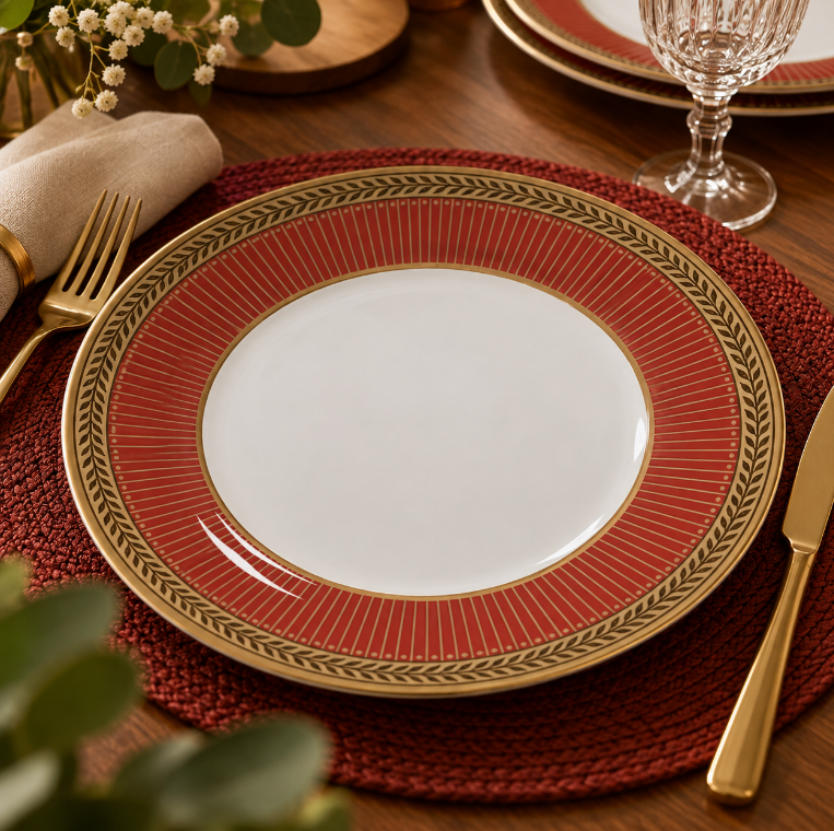 PRATO RASO DE CERÂMICA DE NATAL CELEBRATE VERMELHO 28CM - ALLEANZA