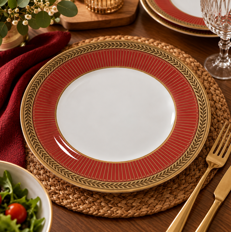 PRATO RASO DE CERÂMICA DE NATAL CELEBRATE VERMELHO 28CM - ALLEANZA