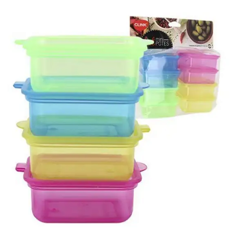 KIT COM 8 MINI POTES DE PLÁSTICO RETANGULARES 50ML 7X5CM - CLINK