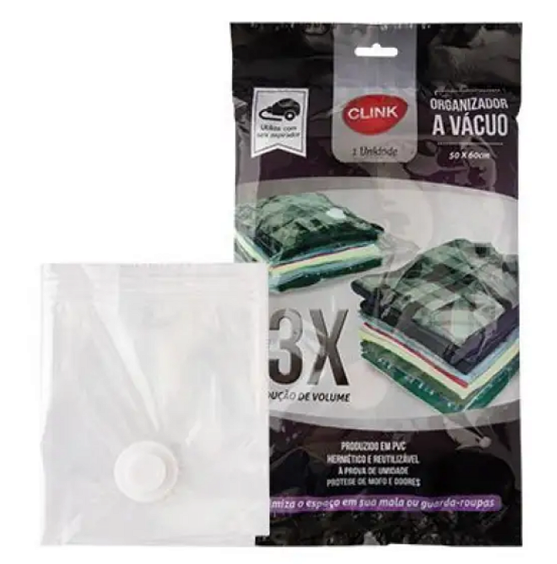 ORGANIZADOR À VÁCUO DE PLÁSTICO PARA ROUPAS E COBERTORES 60X50CM - CLINK