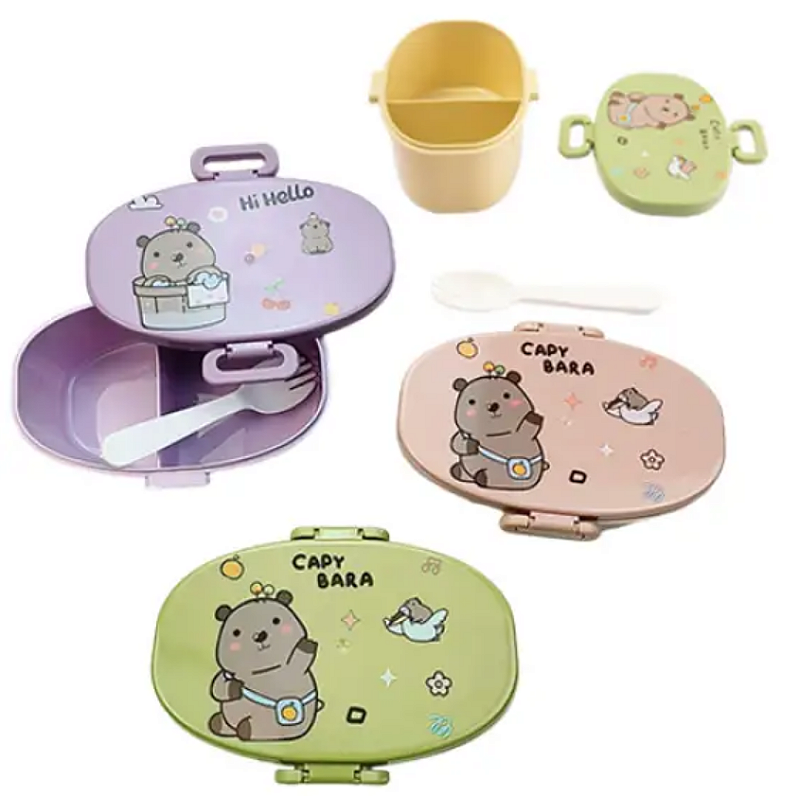 KIT ALIMENTAÇÃO INFANTIL MARMITA CAPIVARA 600ML COM GARFO 17X11CM - CLINK