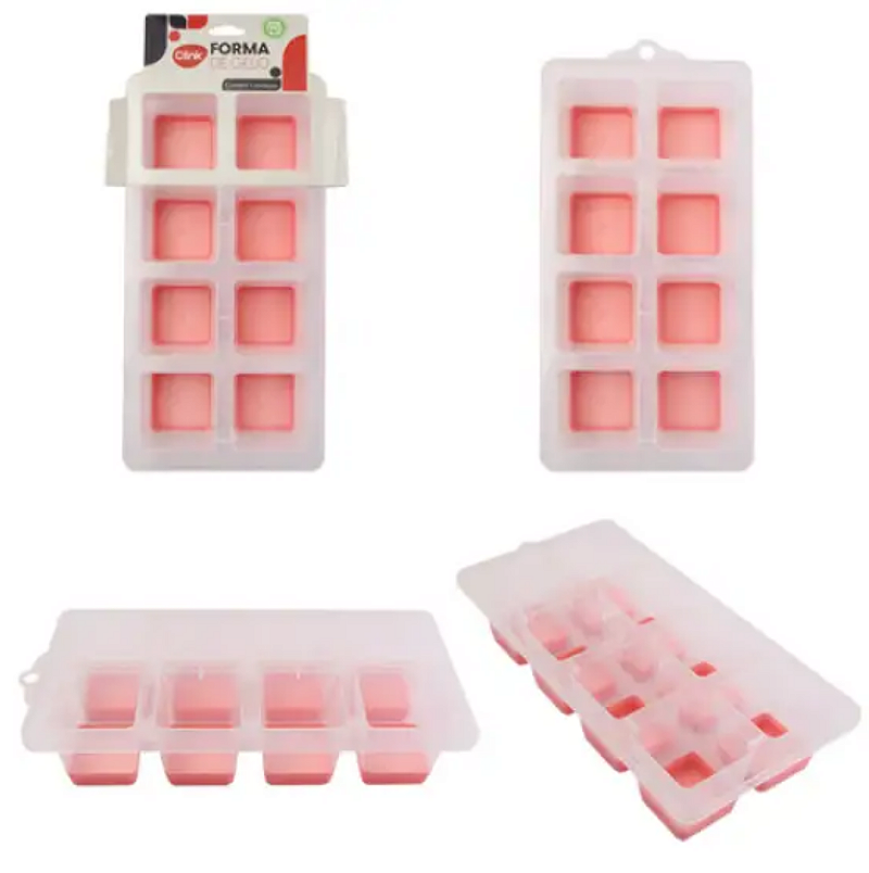 FORMA DE GELO COM FUNDO DE SILICONE FÁCIL REMOÇÃO CUBOS PERFEITOS 26X12CM - CLINK