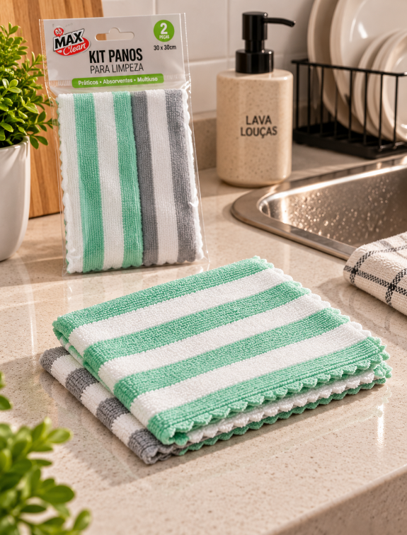 KIT COM 2 PANOS DE LIMPEZA DE POLIÉSTER 30X30CM - CLINK