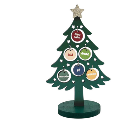 ÁRVORE DECORATIVA DE NATAL EM MDF FRASES 17X10CM - MULTIART