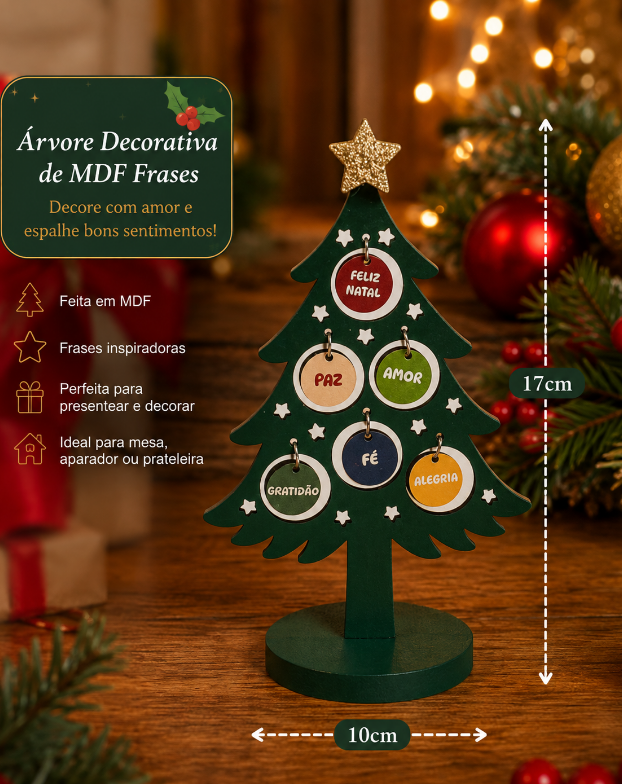 ÁRVORE DECORATIVA DE NATAL EM MDF FRASES 17X10CM - MULTIART