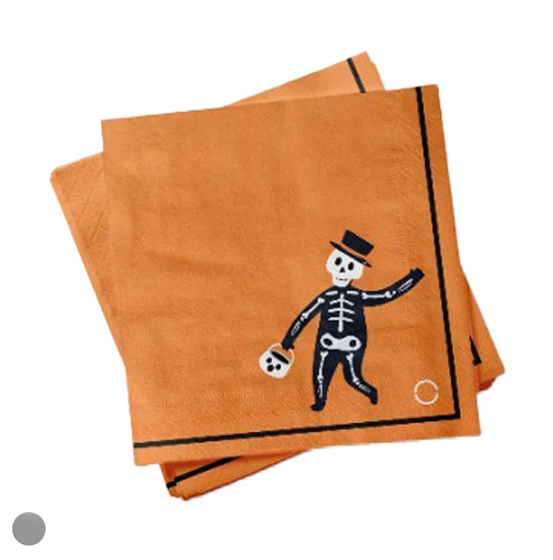 KIT COM 20 GUARDANAPOS DE PAPEL LARANJA HALLOWEEN ESQUELETO 33X33CM - FLORARTE