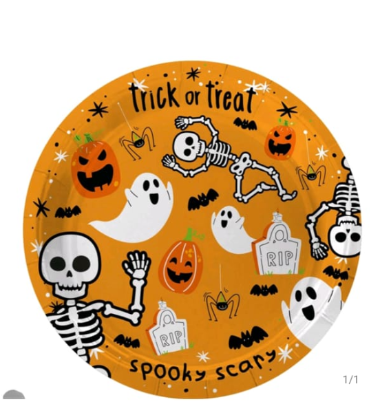 KIT COM 2 BANDEJAS DE PAPEL TRAVESSURAS ESQUELETO HALLOWEEN 30X30CM - FLORARTE