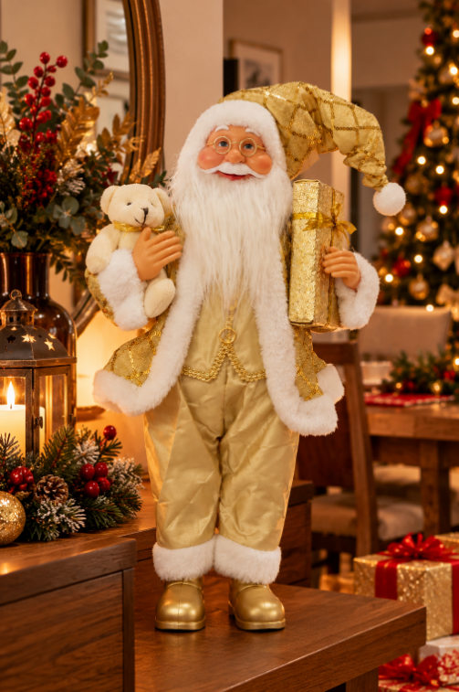 BONECO DECORATIVO DE NATAL PAPAI NOEL DOURADO 45CM - MULTIART