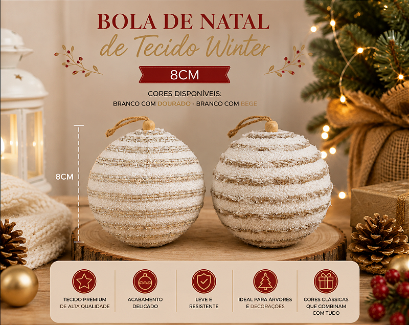 BOLA DE NATAL DECORATIVA PELUCIADA WINTER 8CM - MULTIART