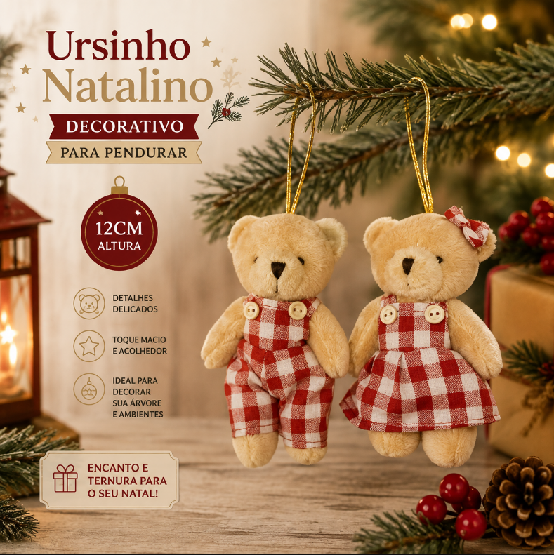 URSINHO DECORATIVO PARA ÁRVORE DE NATAL PARA PENDURAR 12CM UNITÁRIO - MULTIART