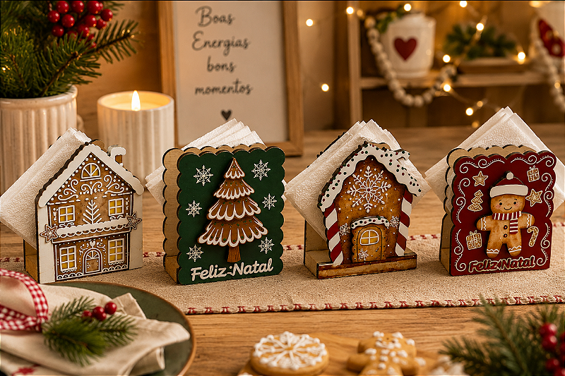PORTA GUARDANAPO DE MDF GINGERBREAD NATAL 10X8CM UNITÁRIO SORTIDO - MULTIART