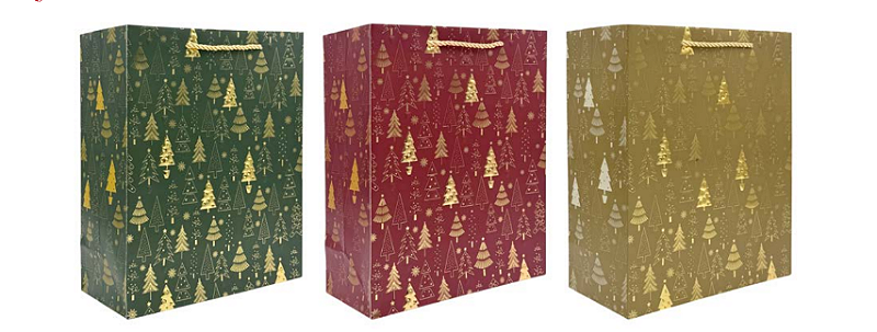 SACOLA DE PAPEL CARTONADO DE NATAL 18X10X23CM DECORADA - MULTIART