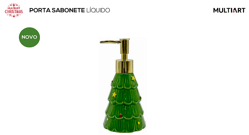 PORTA SABONETE LÍQUIDO OU ALCOOL EM GEL DE PORCELANA ÁRVORE DE NATAL 200ML 17CM - MULTIART