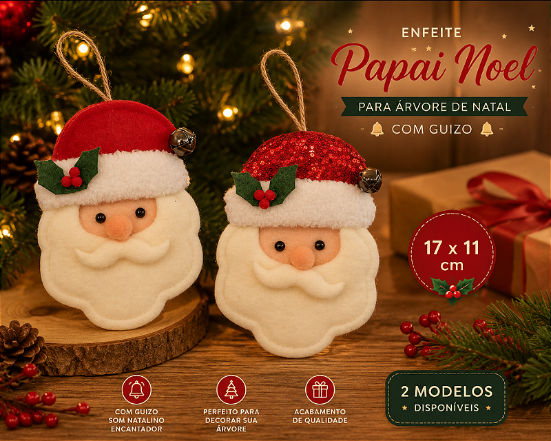 KIT COM 2 ENFEITES DE PENDURAR NATALINOS PAPAI NOEL 17X11CM - MULTIART