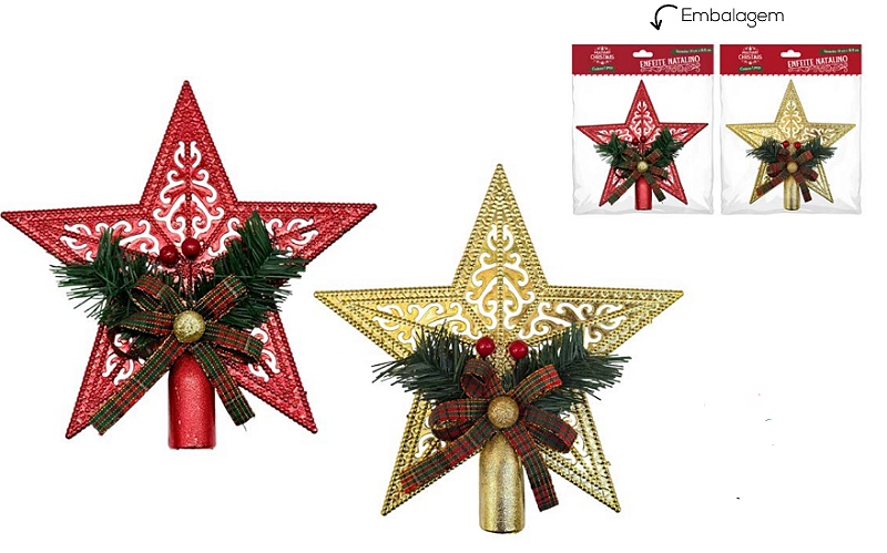 TOPO DE ÁRVORE ESTRELA PONTEIRA 19CM UNITÁRIA SORTIDA - MULTIART