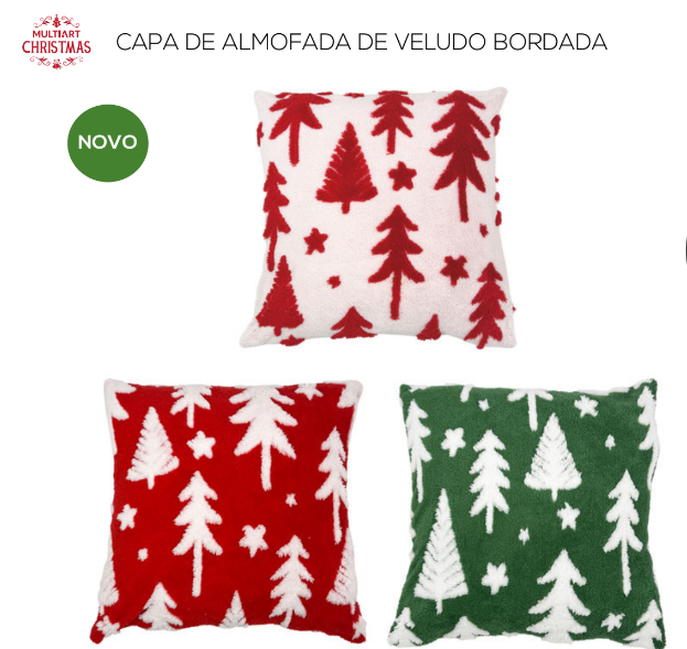 CAPA DE ALMOFADA NATAL BORDADA VELUDO PINHEIRINHO 44X44CM - MULTIART