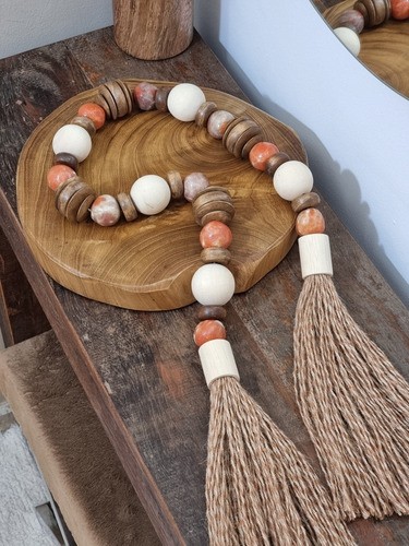 Colar de Mesa Madeira e Semente Artesanal
